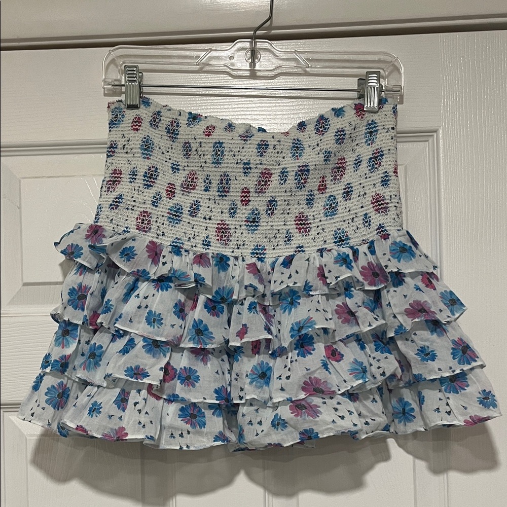 LoveShackFancy Floral Mini Skirt - Blue and Pink - Picture 2 of 3